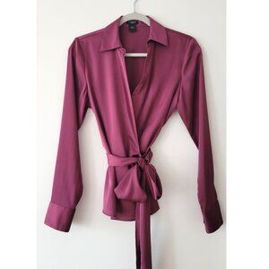 Ann Taylor Womens Pink Mauve Long Sleeve Wrap Blouse Shirt Top Small